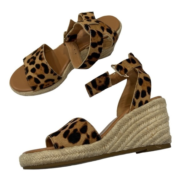 J. Crew Calf Hair Espadrille Wedge Sandals Shoes Leopard Print size 7.5 - Picture 8 of 12